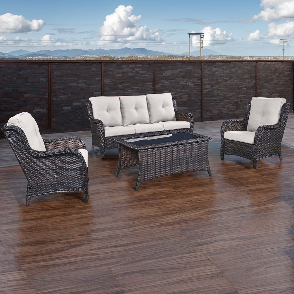 Pocassy 4-Piece Outdoor Sofa Patio Chair with Coffee Table