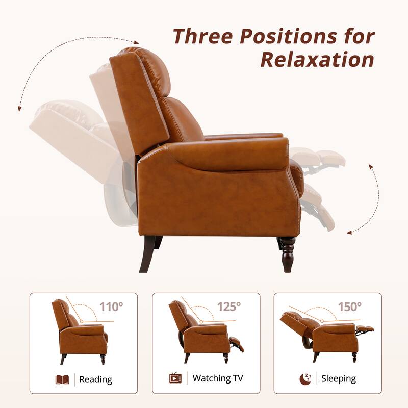 Genuine Leather Push Back Adjustable Recliner with Comfortable Arms for Living Room Chair