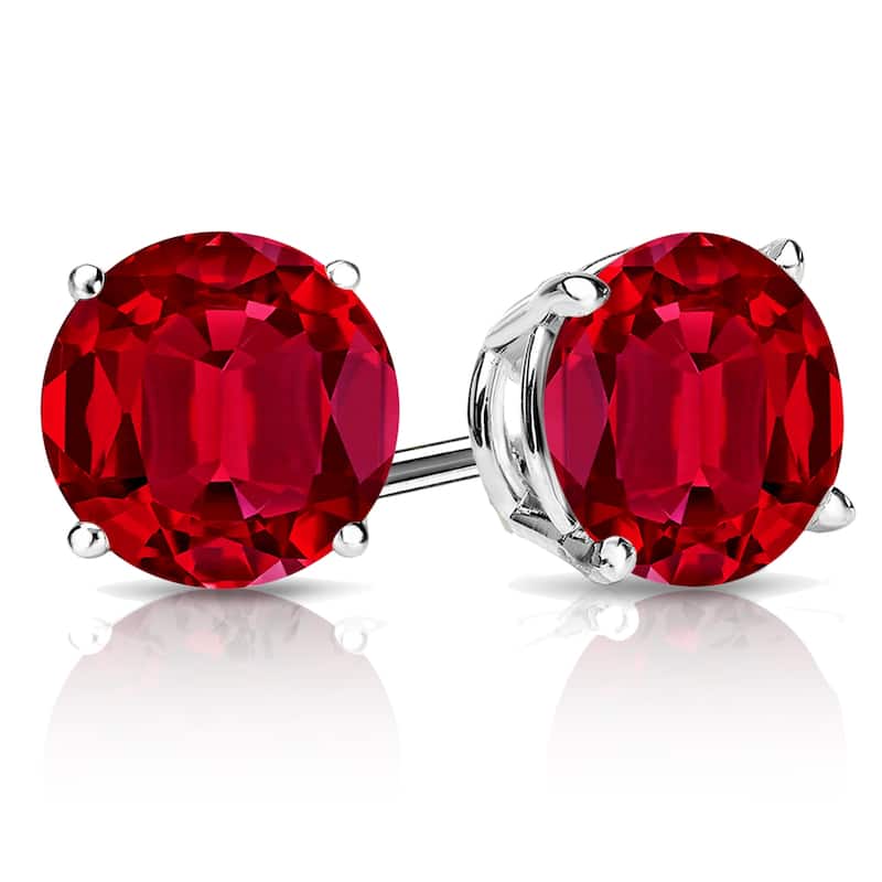 Auriya 14k Gold Lab Grown Gemstone Ruby Stud Earrings Round 0.25 to 5.00 ct. tw. 4-Prong Basket Push-Back
