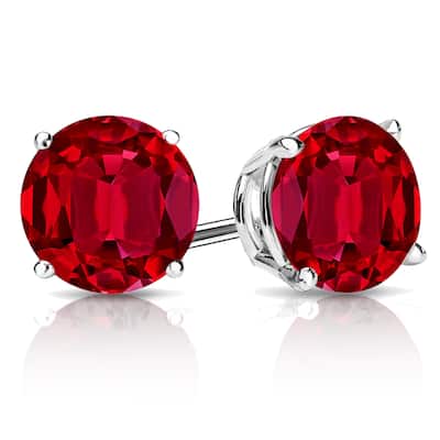 Auriya 14k Gold Lab Grown Gemstone Ruby Stud Earrings Round 0.25 to 5.00 ct. tw. 4-Prong Basket Push-Back