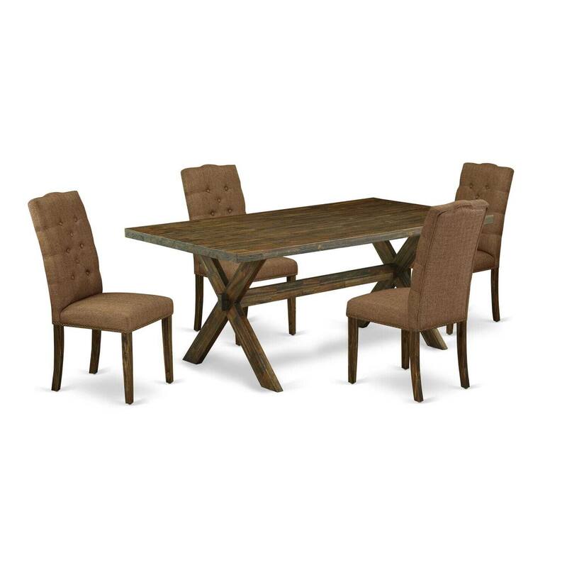5-Piece Dining Room Set - Rectangular Table & 4 Parson Chairs - Distressed Jacobean Finish - 72
