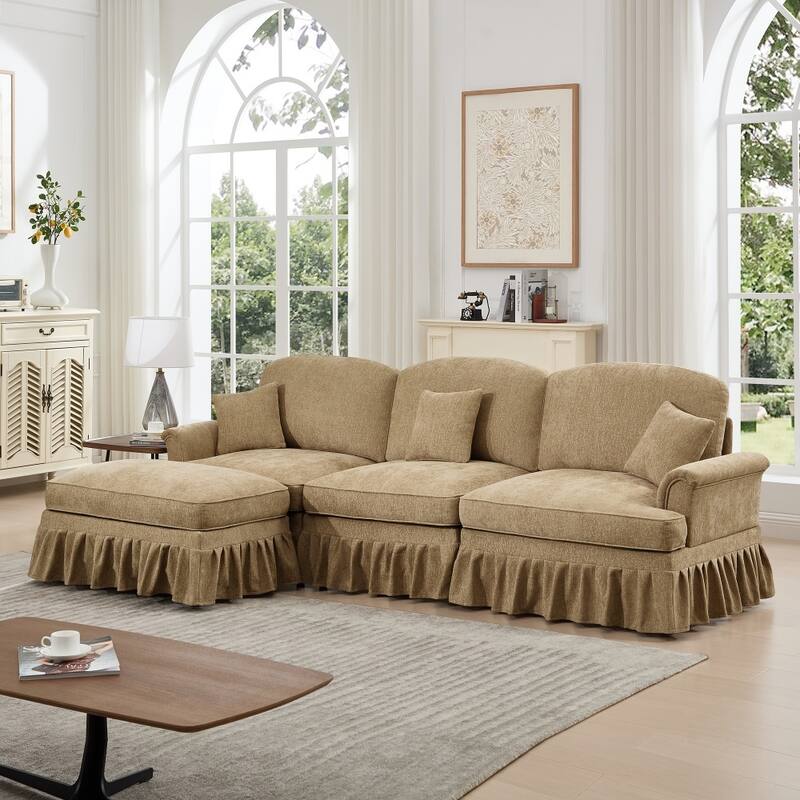 107.1" Modular Chenille L-shaped Sectional Sofa with Removable Ruffles Pleats Skirts