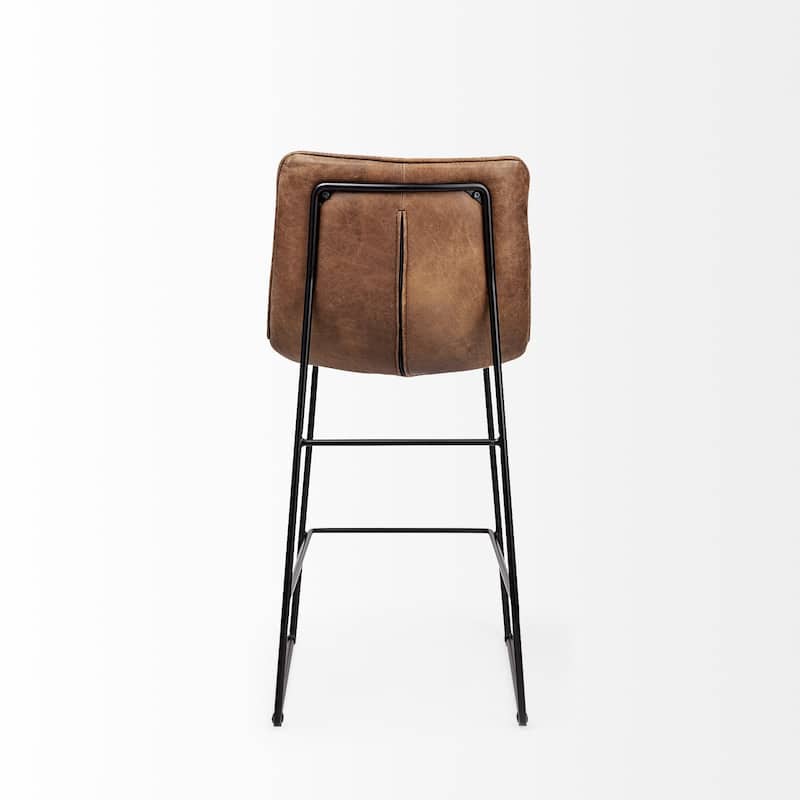 Meritt Brown Genuine Leather Seat with Black Metal Frame Counter Stool