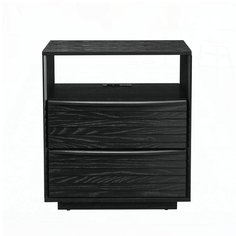 Nightstand with Charging Station and 2 Solid Wood Drawers