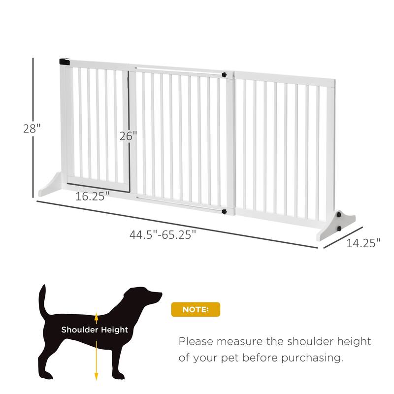 White Pine Wood Adjustable Dog Gate with Door and Safety Catch - 44.5"-65.25" L x 14.25" W x 28" H