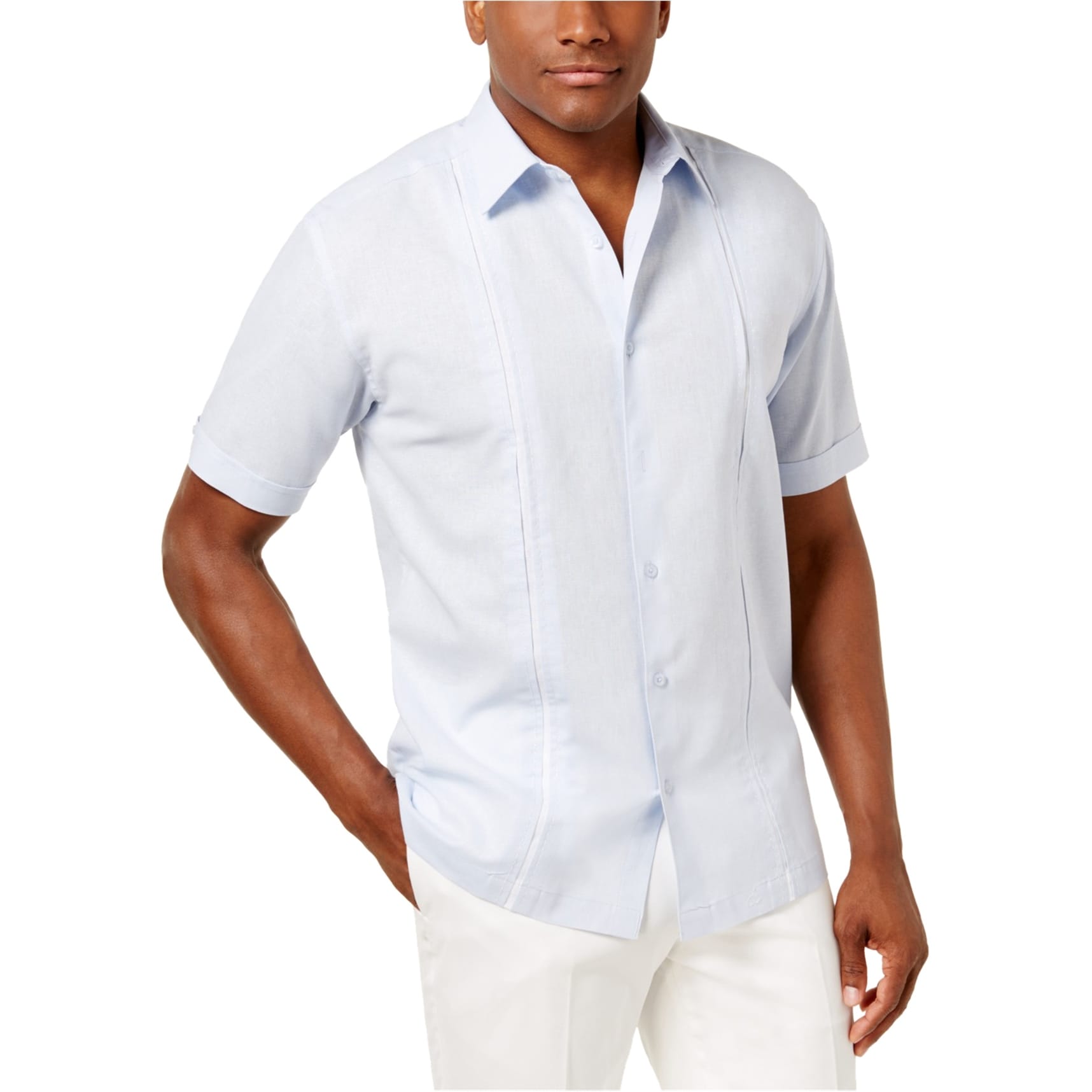 Cubavera Mens Long Sleeve Linen-Blend Pleated-Front Button-Down Shirt