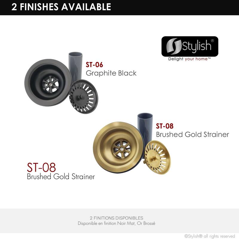 STYLISH 3.5 Inch Kitchen Sink Deep Strainer with Removable Basket in Brushed Gold - Drain Opening: Fits Standard 3.5"