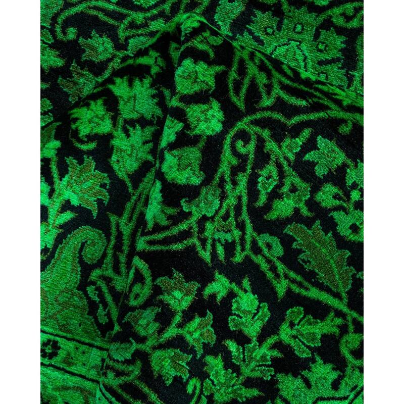 Overton Hand Knotted Wool Vintage Inspired Modern Contemporary Overdyed Green Runner Rug - 3' 1" x 12' 6"