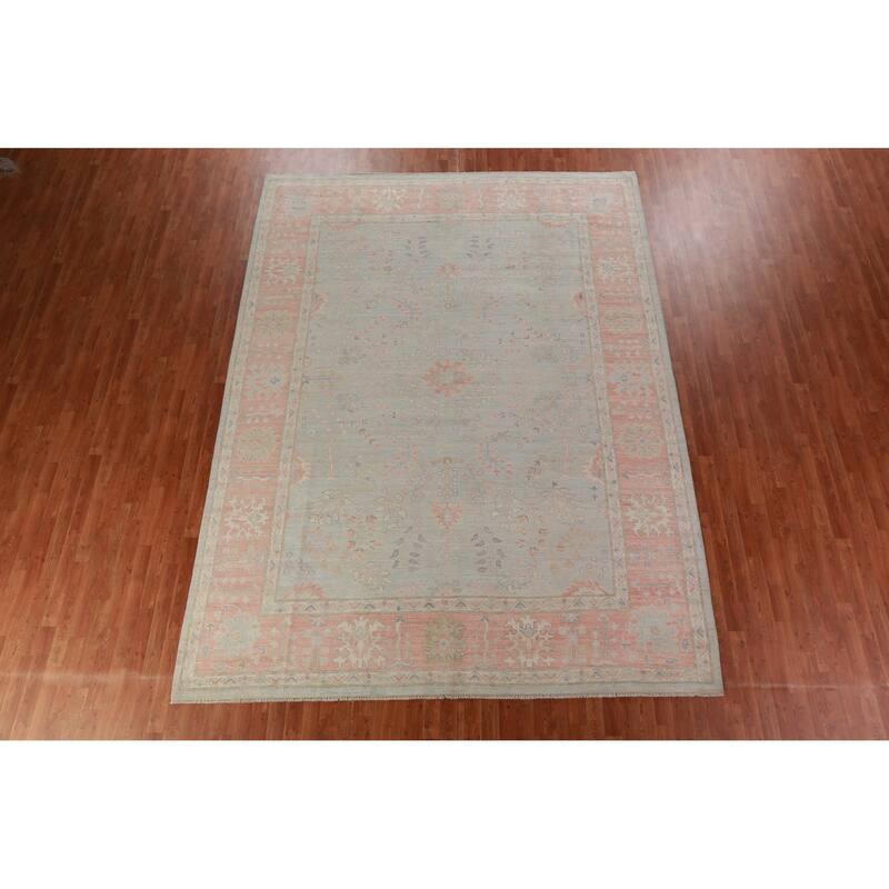 Hand Knotted Oriental 100% Wool Carpet Transitional All-Over Navy Blue & Blues Oushak Area Rug - 12' 0'' X 9' 0''