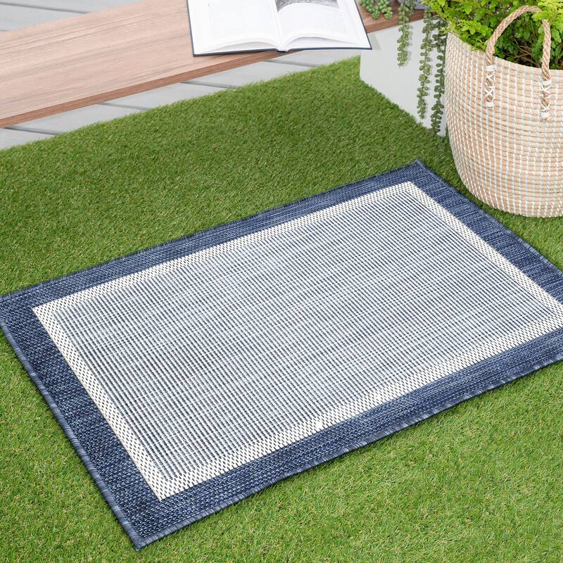 Exo Coastal Border Indoor/Outdoor Area Rug - 2' x 2'11'' - Navy/Cream