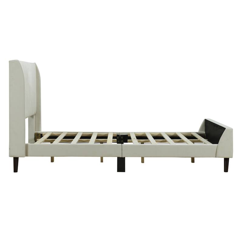 Twin/Full/Queen Size Velvet Upholstered Platform Bed Frame with Headboard and Wooden Slats Support, No Box Spring Needed
