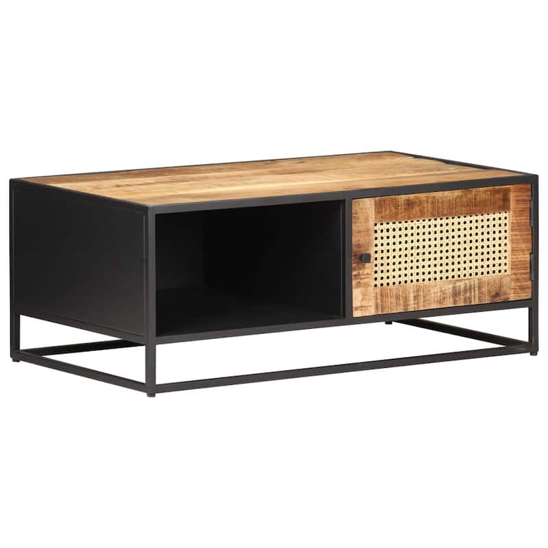 vidaXL Coffee Table 35.4"x19.7"x13.8" Rough Mango Wood and Natural Cane