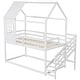 preview thumbnail 2 of 7, White Wooden Twin House Bed with Stairs and Roof for Kids