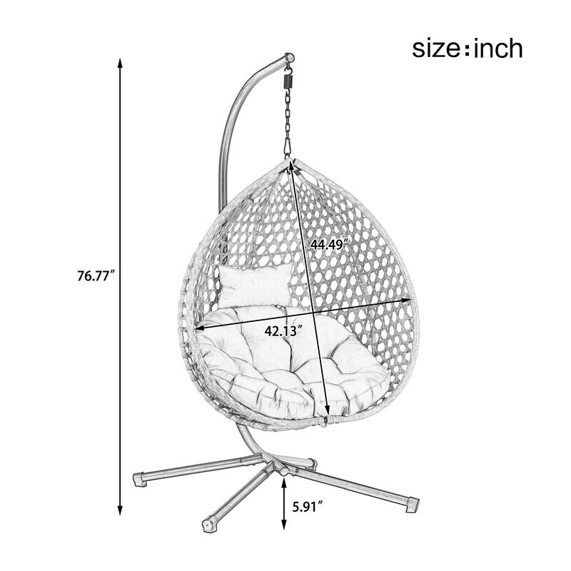 Hollowed-Out Hanging Chair with Adjustable Headrest, Weather-Resistant Rattan Swing Chair with Iron Base