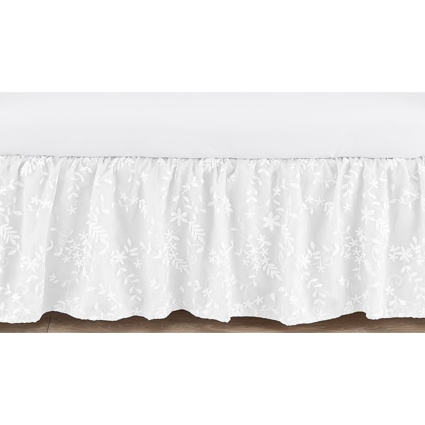 slide 1 of 1, White Floral Vintage Lace Girl Crib Bed Skirt - Solid Luxurious Elegant Princess Boho Shabby Chic Luxury Glam Flower High End
