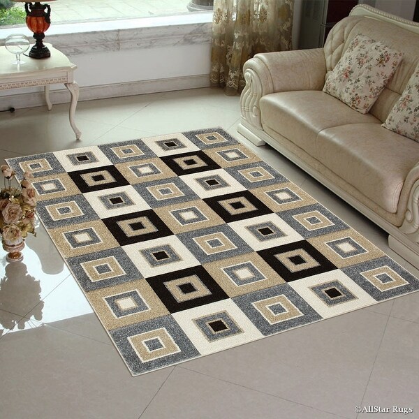 Allstar Rugs Grey Modern Geometric Square Design Area Rug 7 9 X 10 5