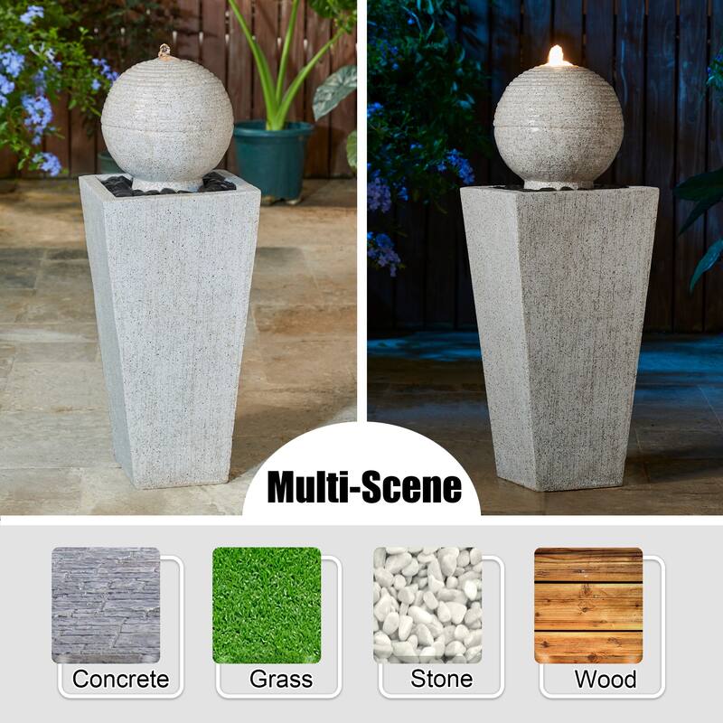 Demta Floating Pedestal Sphere Polyresin LED Garden Fountain with Pebbles by Havenside Home