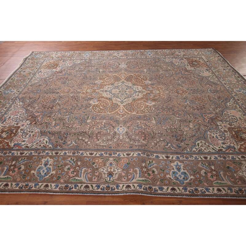Oriental Tabriz Persian Vintage Area Rug Hand-Knotted Wool Carpet - 8'7"x 11'5"