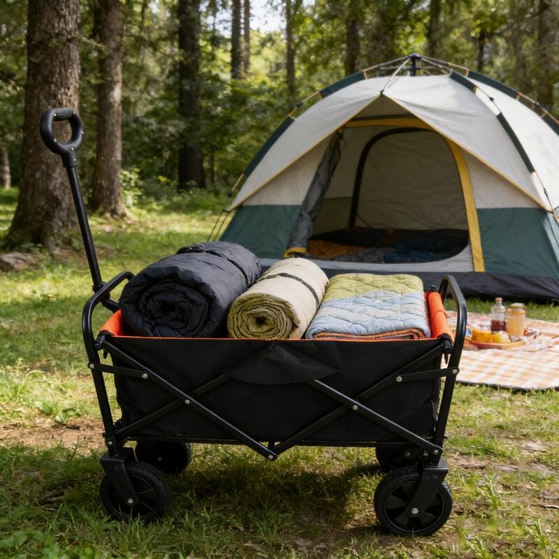 Mini Folding Garden & Beach Utility Wagon Cart, Black & Yellow