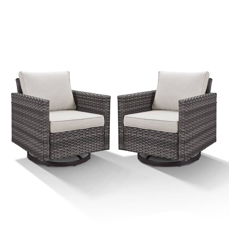 2 Pieces Outdoor Swivel Chairs with Thick Cushions