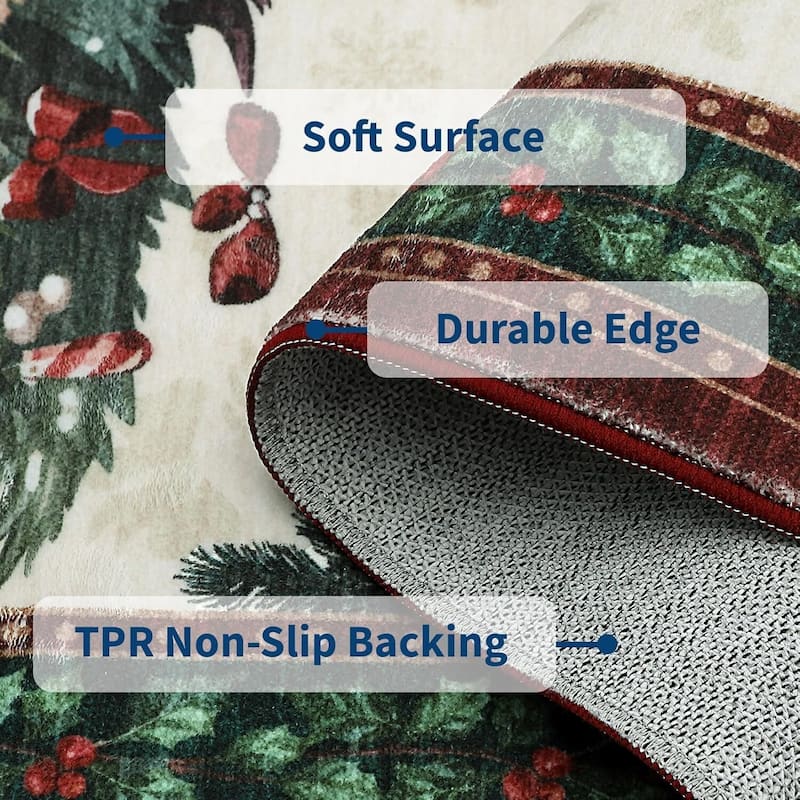 Washable Non-Slip Soft Low Pile Christmas Tree Area Rug - 1'6" x 2'6"