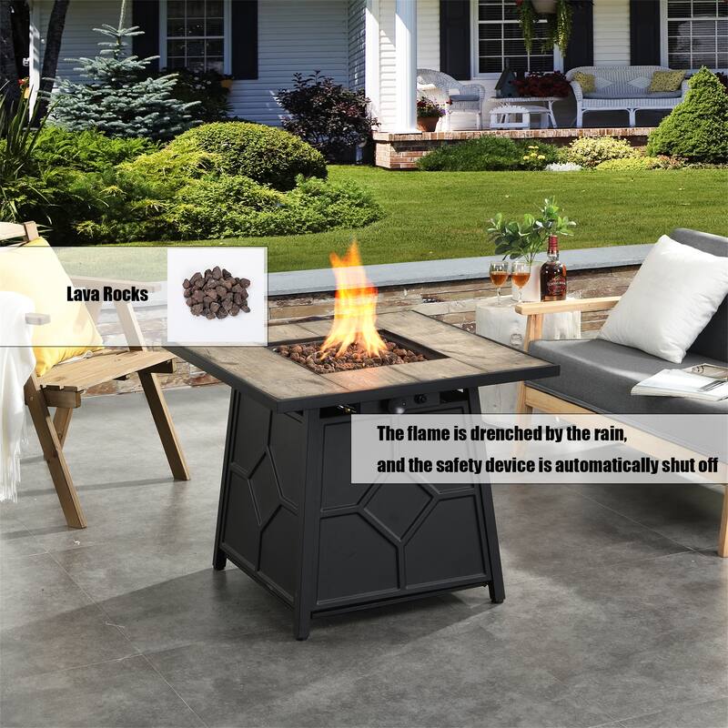 28" Square Fire Pit Table w/ Waterproof Cover - 40K BTU Auto-Ignition