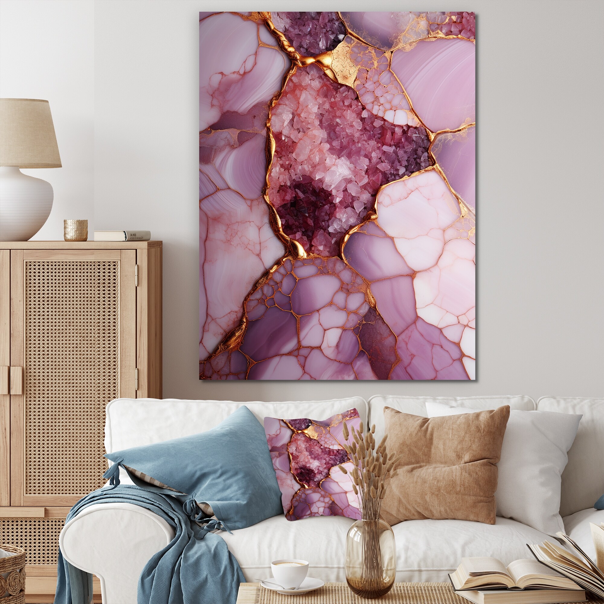 LURENCZH Abstract Canvas Wall Art Pink And Gold Picture Wall Decor Marble Texture Painting Print For Living Room Bedroom Decor