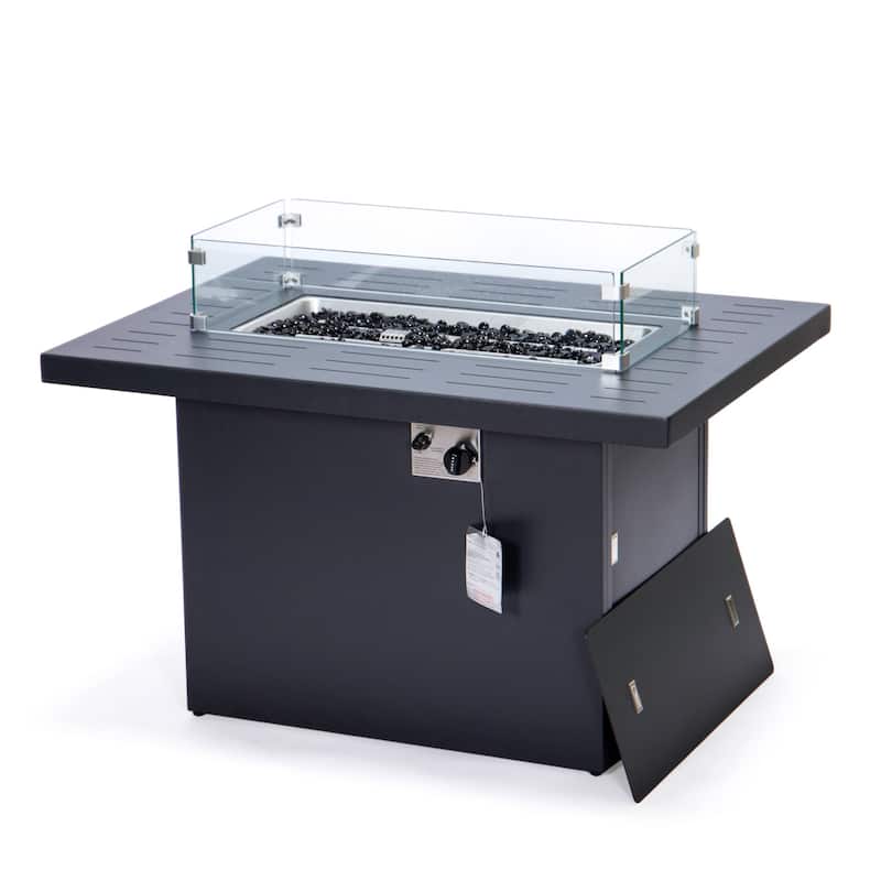 LeisureMod Chelsea 44" Modern 55000 BTU Propane Patio Fire Pit Table with Wind Guard for Porch Backyard Garden Decor