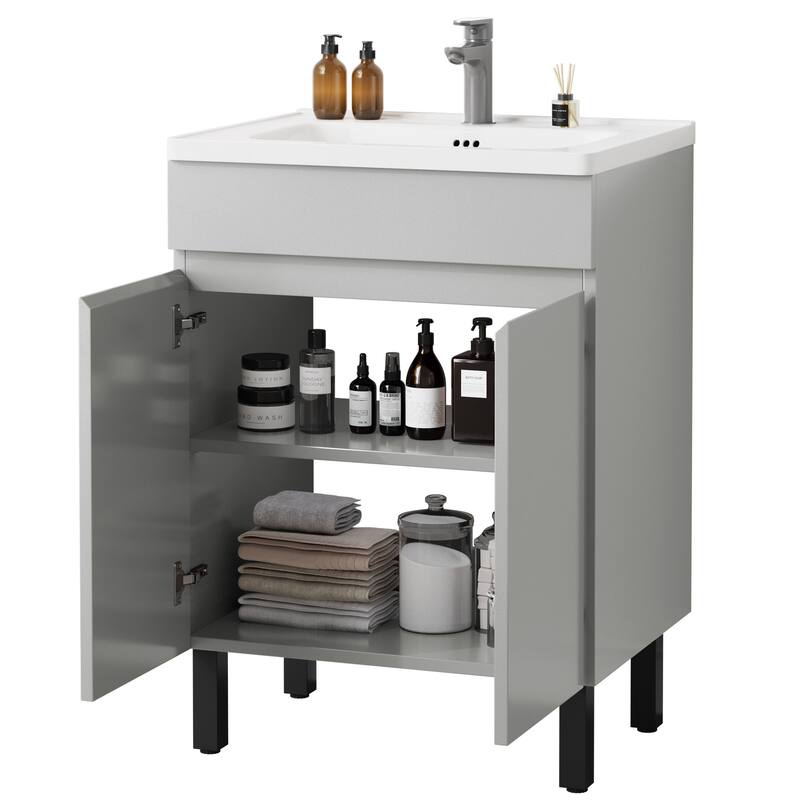 Moasis 16''/24''/36" Freestanding Single Bathroom Vanity with Ceramic Basin