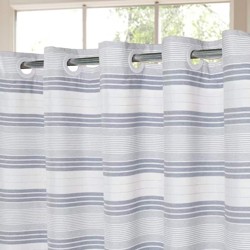 No Hooks Tassels Beach Stripe Shower Curtain with Snap-in Liner