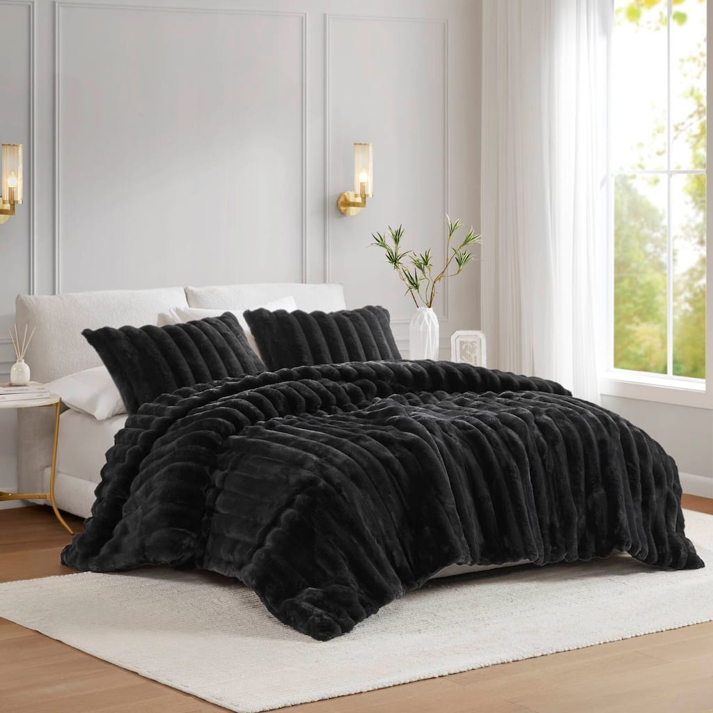 3 PCS King Ultrasoft Faux Fur Ribbed Comforter Set