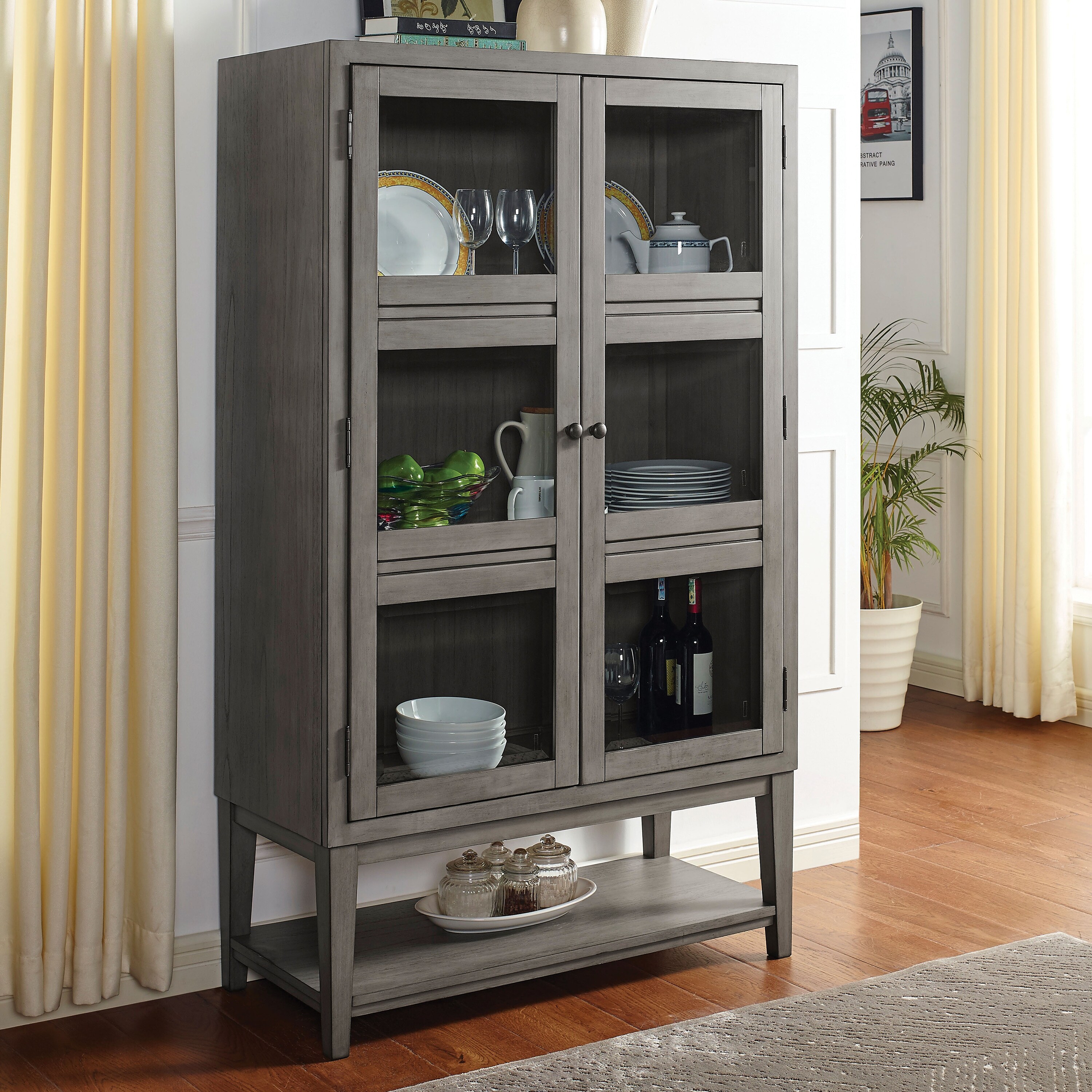 Shop Furniture Of America Marn Transitional Grey Solid Wood Curio Cabinet On Sale Overstock 30978088