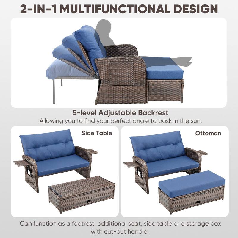 Outdoor Patio Double Lounge Chair without Ottoman