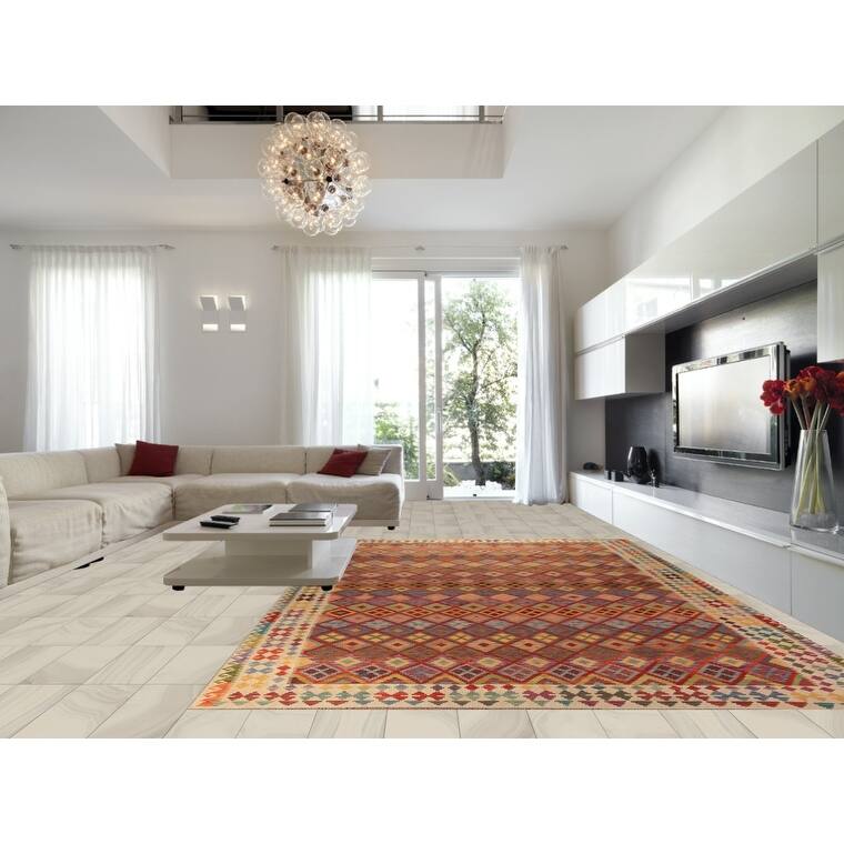 Trellis Geometric Kilim Oriental Large Rug Flatweave Wool Carpet - 10'4" x 16'0"