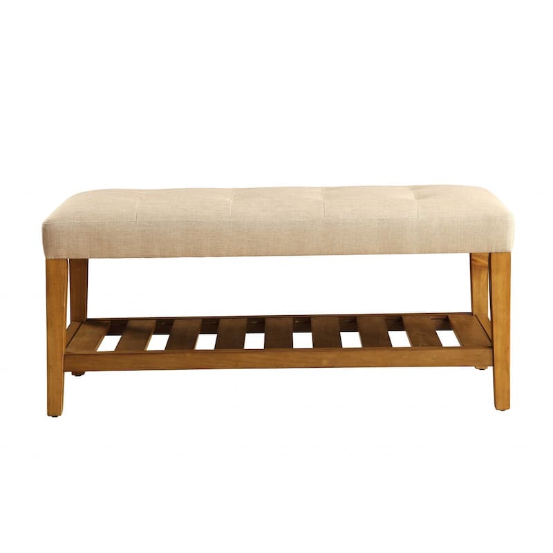 Entryway Bench with Upholstered Seat and Storage Shelves 40 Inch - 18" x 40" x 16" - Beige