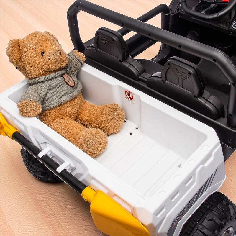24V Two-Seater Ride-On Dump Truck with Remote Control, 2x200W Motor, Dump Bed/Shovel, Bluetooth, MP3 for Kids 3-8