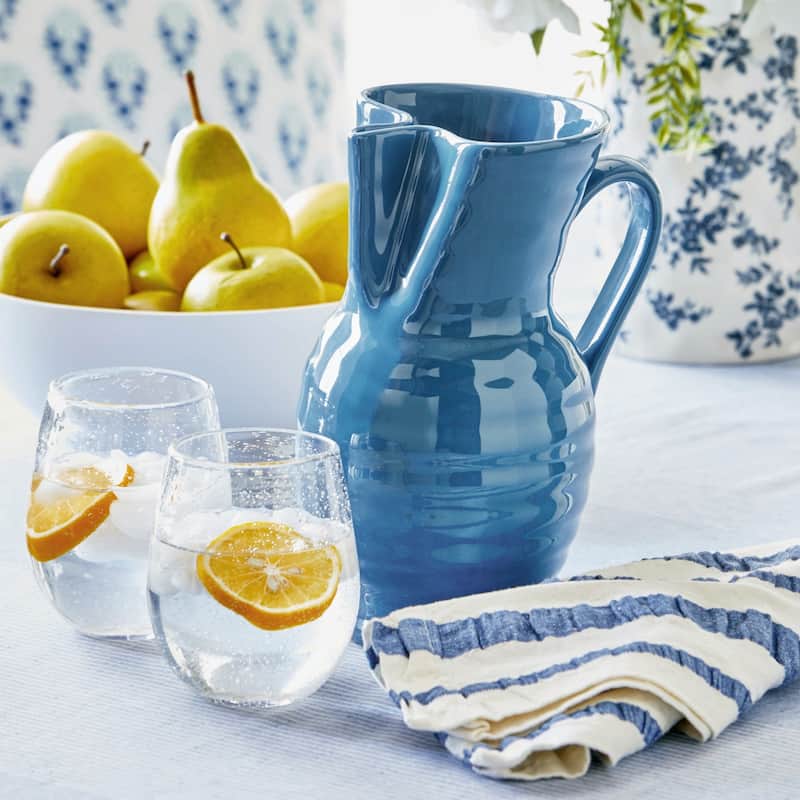 Garden Novelty Shaped Blue Glazed Stoneware Pitcher, 64 oz.