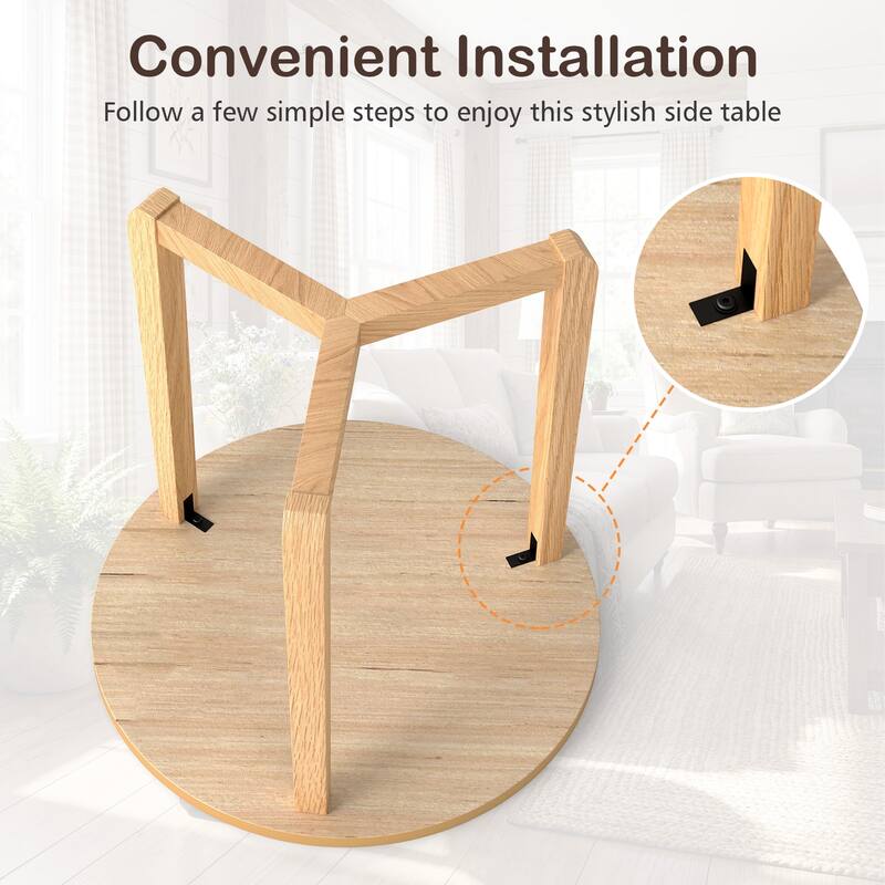 Gymax Round Side Table w/Sturdy Rubber Wood Legs & Triangular