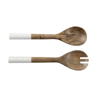 Handcrafted Mango Wood & Enamel Salad Server Set - Sustainable Serving Utensils main image 1