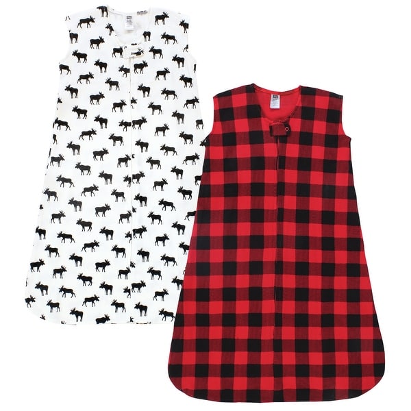 slide 1 of 1, Hudson Baby Infant Boy Thermal Sleeveless Sleeping Bag 2pk, Buffalo Plaid Moose 0-6 Months - Buffalo Plaid Moose