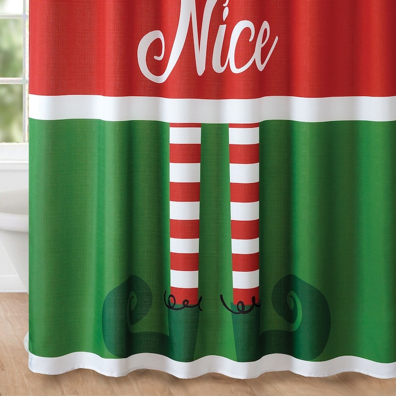 Elf Naughty or Nice Christmas Holiday Fabric Shower Curtain