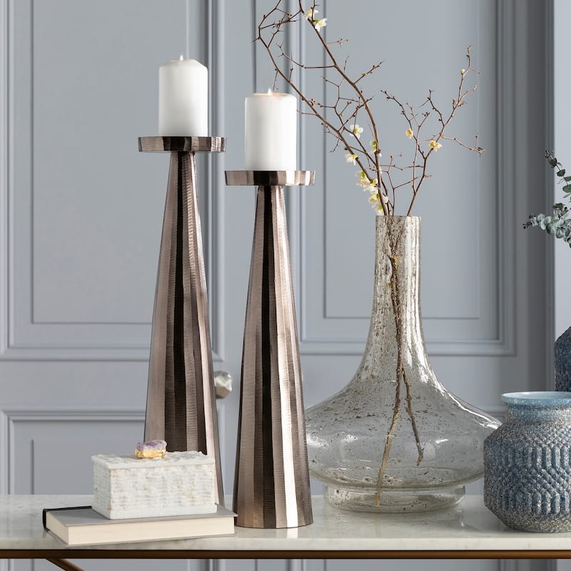 Artistic Weavers Louisa Modern Aluminum Candle Holder Set (2 Pieces) - 5.25" x 5.25" x 20.25" - 5.25" x 5.25" x 20.25" - Silver