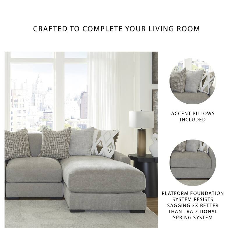 Signature Design by Ashley Aslan Court Light Gray 3-Piece Sofa Sectional with Chaise - 109" W x 65" D x 36" H