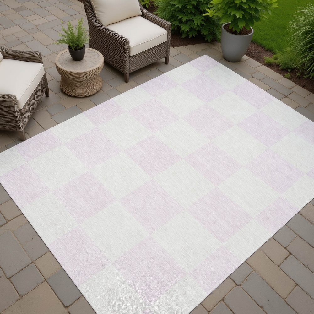 Machine Washable Indoor/ Outdoor Modern Checker Chantille Rug