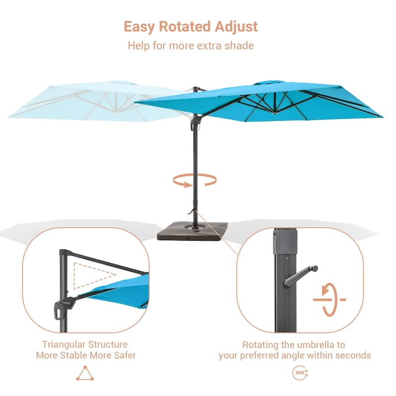 LIVOOSUN Patio10x10FT Aluminum Cantilever Umbrella Solution-Dyed Fabric w/Base