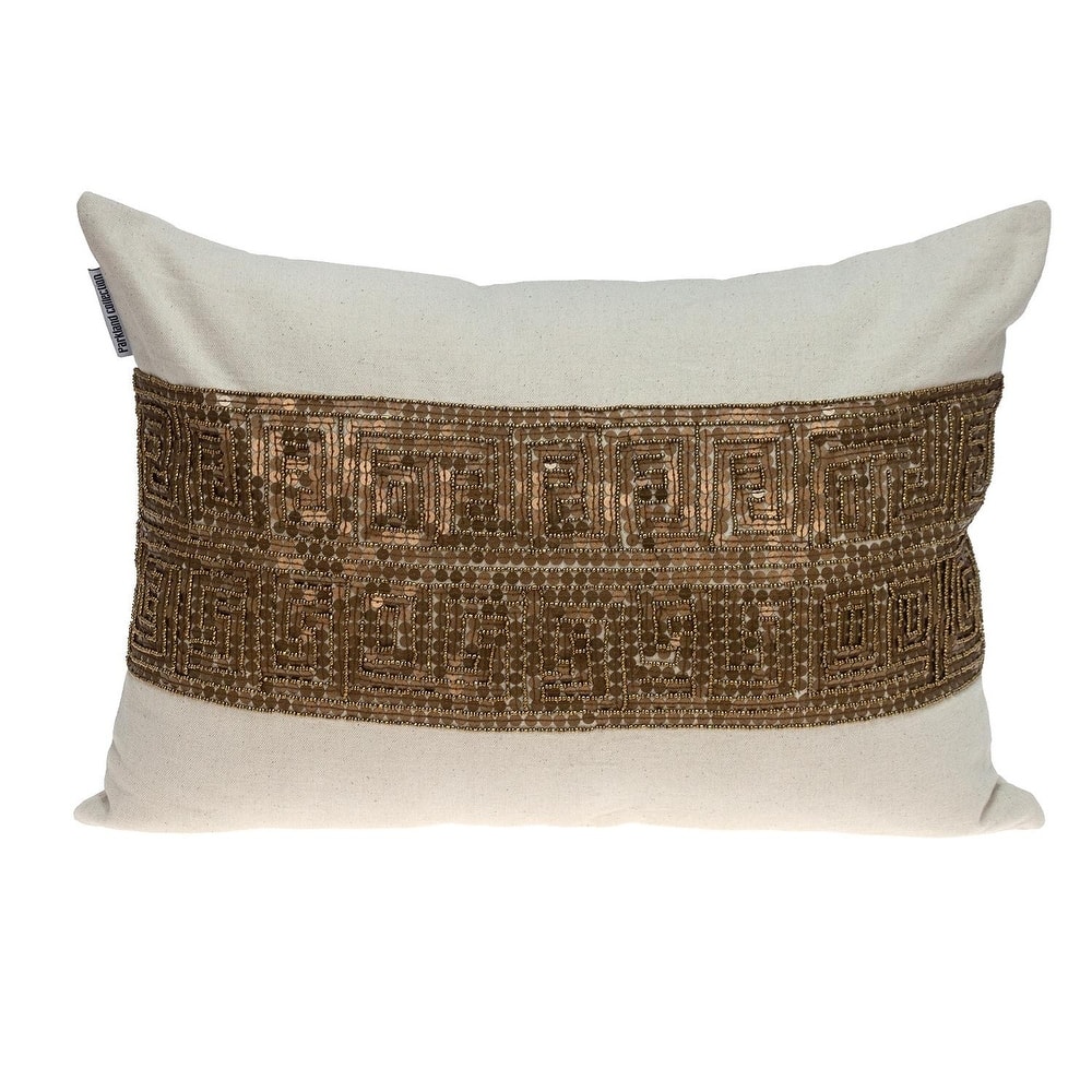 Glam Off White with Golden Sequins Lumbar Throw Pillow