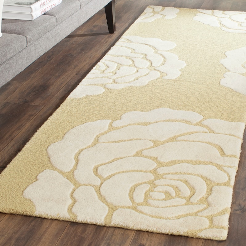 SAFAVIEH Handmade Cambridge Vince Modern Wool Rug - 2'6" x 8' Runner - Light Gold/Ivory