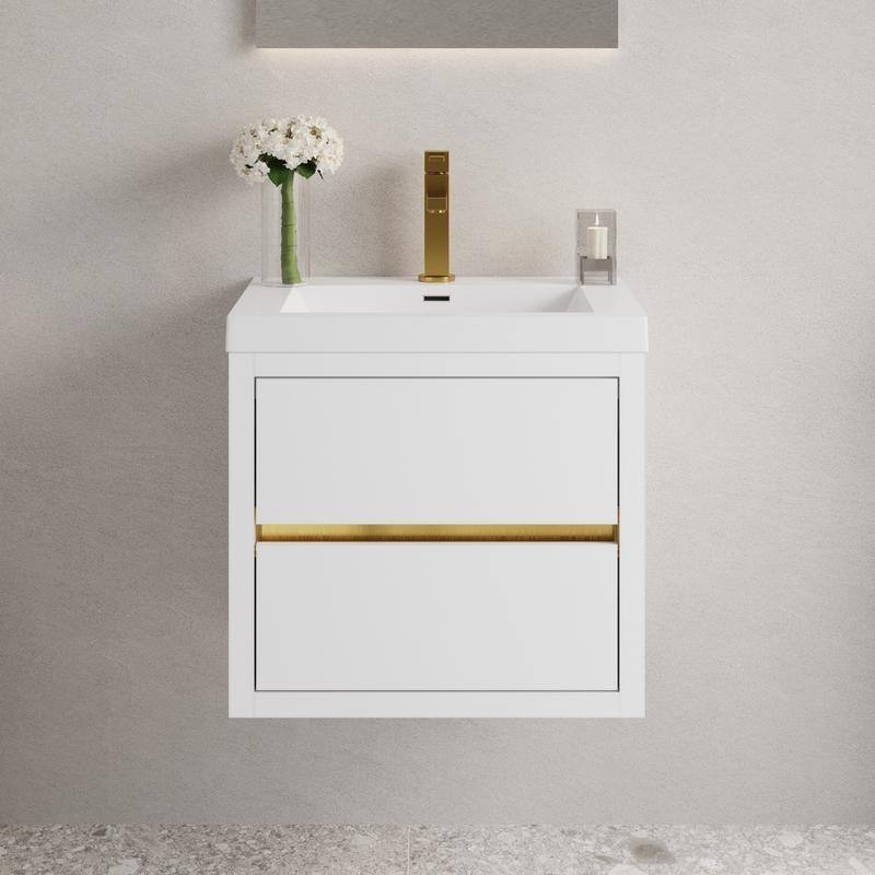 Abruzzo 24" Wall-Mount Bathroom Vanity with Stone Resin Top and Dual Soft-Close Drawers