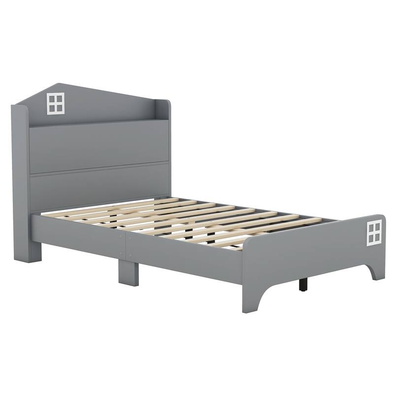 Twin Size Wooden Bed with Storage Headboard