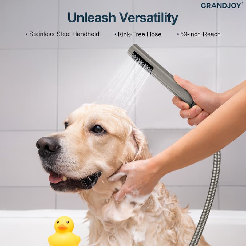 GRANDJOY Dual Shower Kit with Round Rainfall Head and Hand Shower, Lever Control Valve
